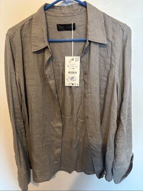 Zara Women's Lightweight Linen Shirt Jacket in Taupe